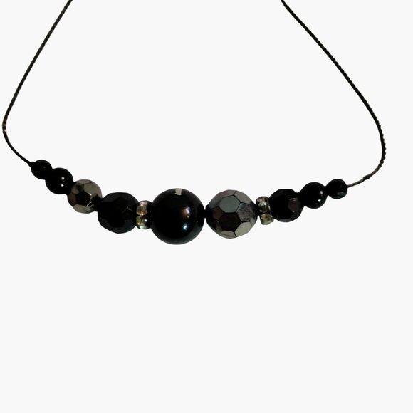 Black Beaded Necklace Faceted Beads Long Art Deco Flapper - Picture 4 of 8